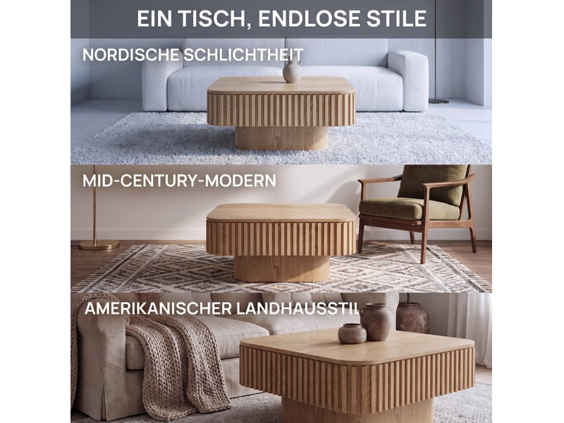  Table basse carrée 75x75x35 cm avec rangement caché coloris bois naturel  - Conforama E
