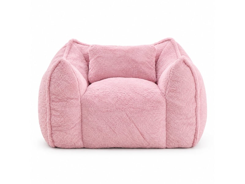 Fauteuil pouf géant 123 x 97 x 73 cm, fausse fourrure, mousse haute densité, coussin inclus pour salon et chambre - rose - Conforama A