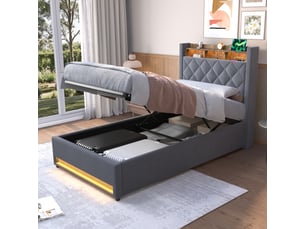 Lit coffre 90x190 cm HAVRYA coloris gris