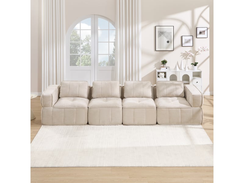  Canapé modulable, canapé 4 places, en tissu, beige, pour salon, pour intérieur, mobilier pour espace de vie  - Conforama C