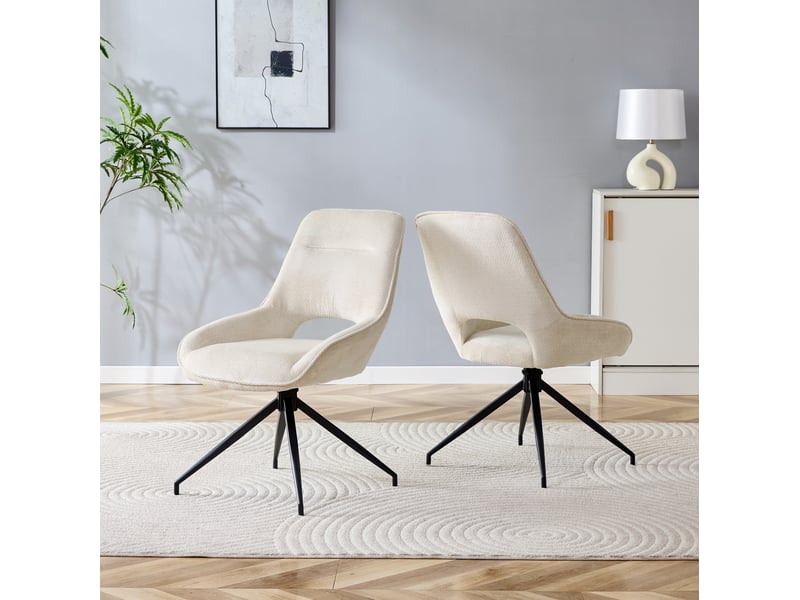  Lot de 2 chaise de salle à manger 50x49 cm pivotante 360°, assise confortable, dossier ergonomique, tissu+métal, beige+noir  - Conforama D