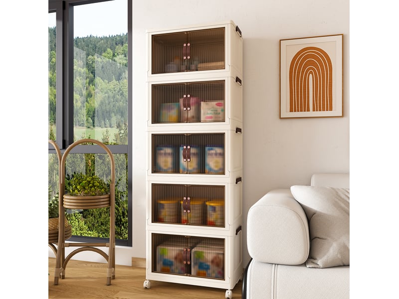  Buffet de rangement pliable 53x30x156 cm 5 niveaux avec roulettes coloris blanc  - Conforama B