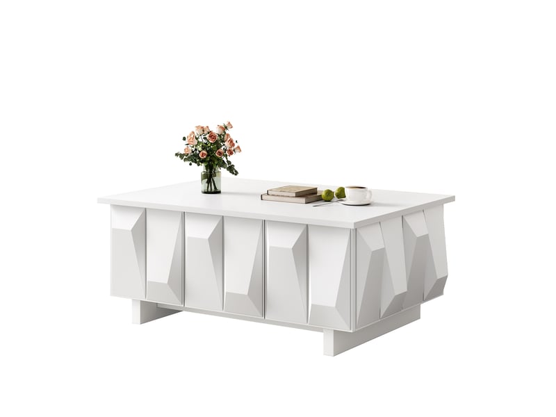  Table basse 95x67x39,5 cm avec rangement, façades 3d, panneau de particules, blanc  - Conforama A