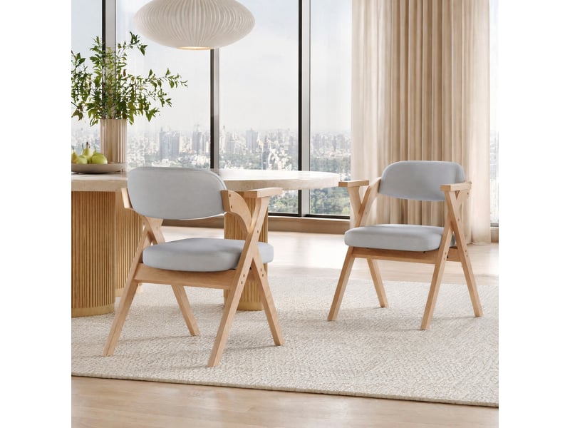 Chaises de salle à manger lot de 2 pliantes avec accoudoirs - lpospi - structure en bois massif, lin gris - Conforama C