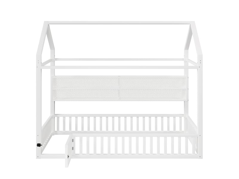  Lit maison 90x200 avec led et barrière de sécurité, blanc, structure en métal  - Conforama A