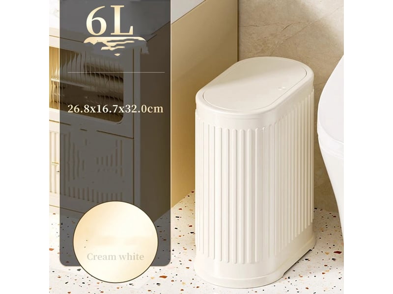 Poubelle de 6 litres avec couvercle, petite poubelle de salle de bain blanc laiteux - Conforama B