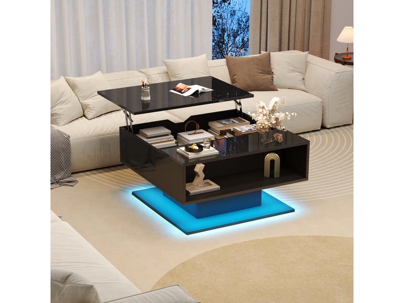  Table basse relevable rectangulaire noir - 77x80 cm led panneau de particules table basse noir - Conforama B