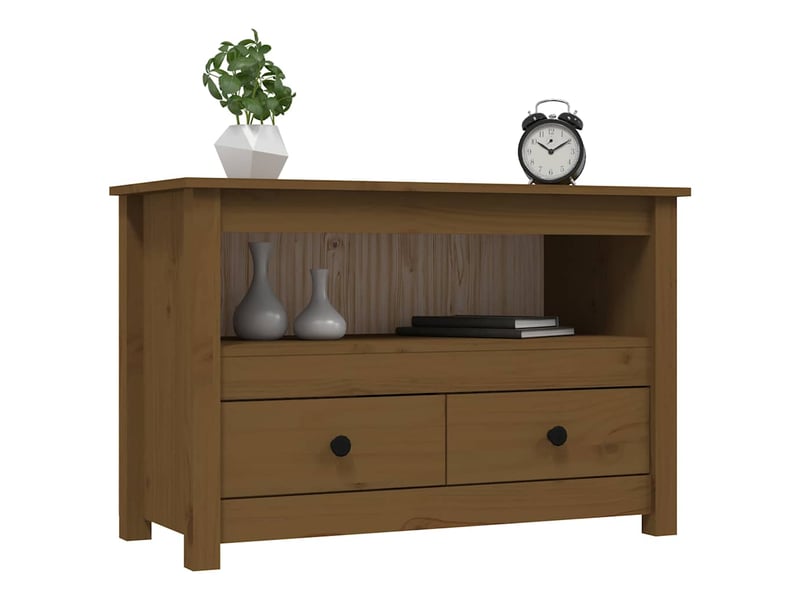  Meuble tv - banc tv - meuble de rangement marron miel 79x35x52 cm bois de pin massif  - Conforama D