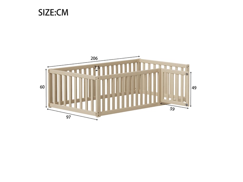  Lit enfant 90x200cm, sans sommier, lit bébé, lit simple avec barrière de sécurité, sans matelas, en bois+mdf, naturel  - Conforama C
