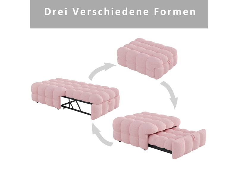  Lit banquette convertible 2-en-1, 183 x 76 x 42 cm, gain de place, mousse haute densité, confort tissu teddy, rose  - Conforama D