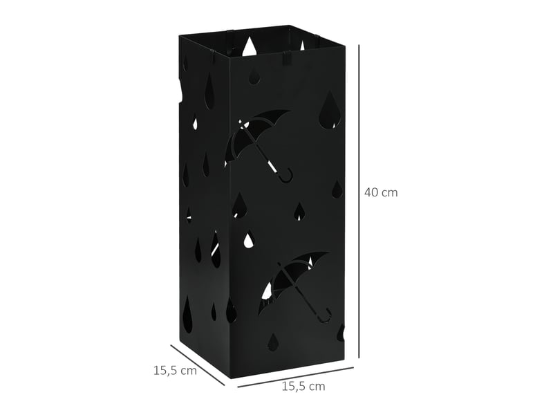  Porte-parapluie support à parapluie carré en acier avec 4 crochets et bac de récupération d'eau amovible noir  - Conforama E