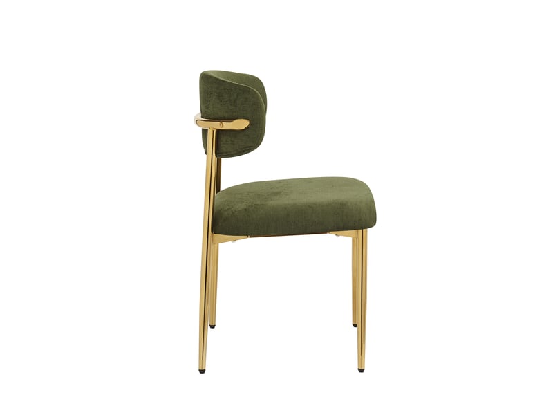  Lot de 6 chaises de salle à manger rembourrées vertes, dossier incurvé, pieds en métal doré, patins réglables, charge 125 kg, design moderne  - Conforama D