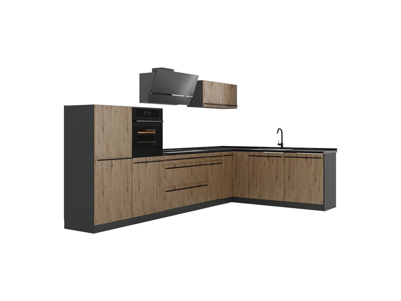 Vicco cuisine en angle, chêne artisananthracite, 347 x cm plan de travail anthracite - Conforama A