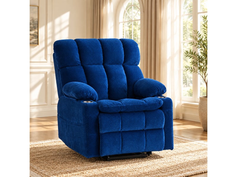  Fauteuil relax électrique,91x94x107 cm,2 moteurs avec massage,flanellette,bleue  - Conforama B