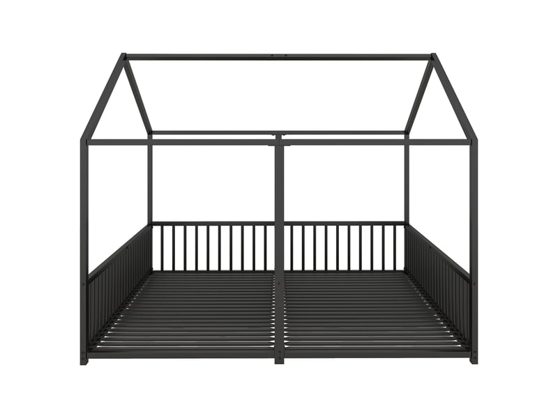  Lit enfant 90x200cm,lit cabane,lit double,lit au sol en métal avec balustrade,noir lit enfant noir - Conforama D