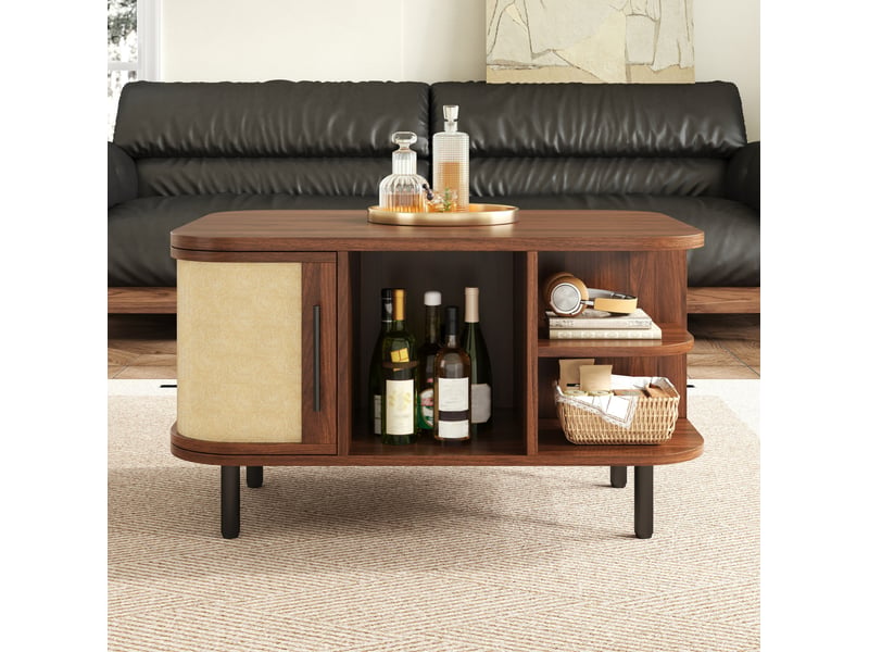  Table basse à forme incurvée 80x60x47 cm en mdf coloris noyer  - Conforama D