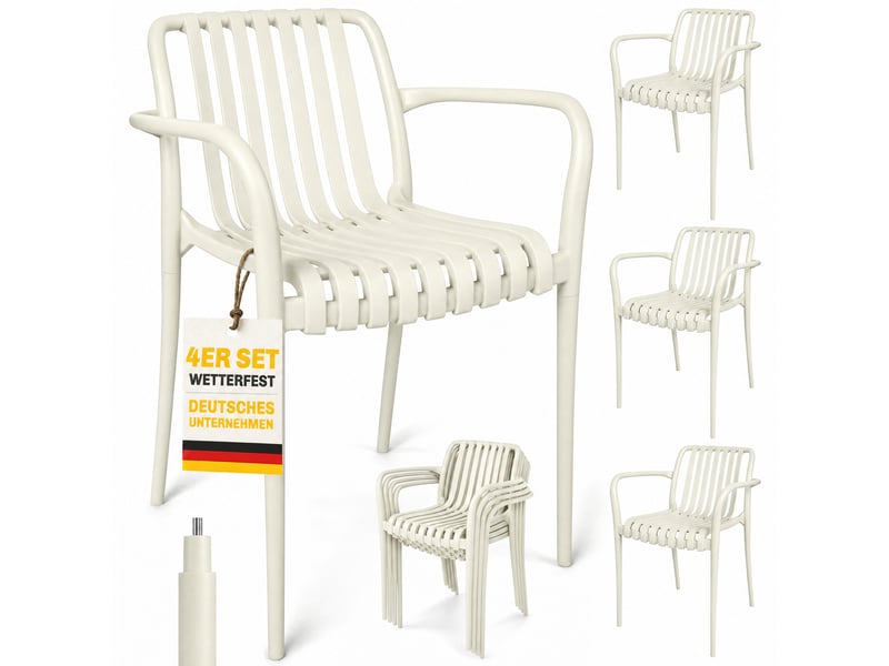 Lot de 4 chaises de jardin empilables avec accoudoirs en pp blanc crème - Conforama A