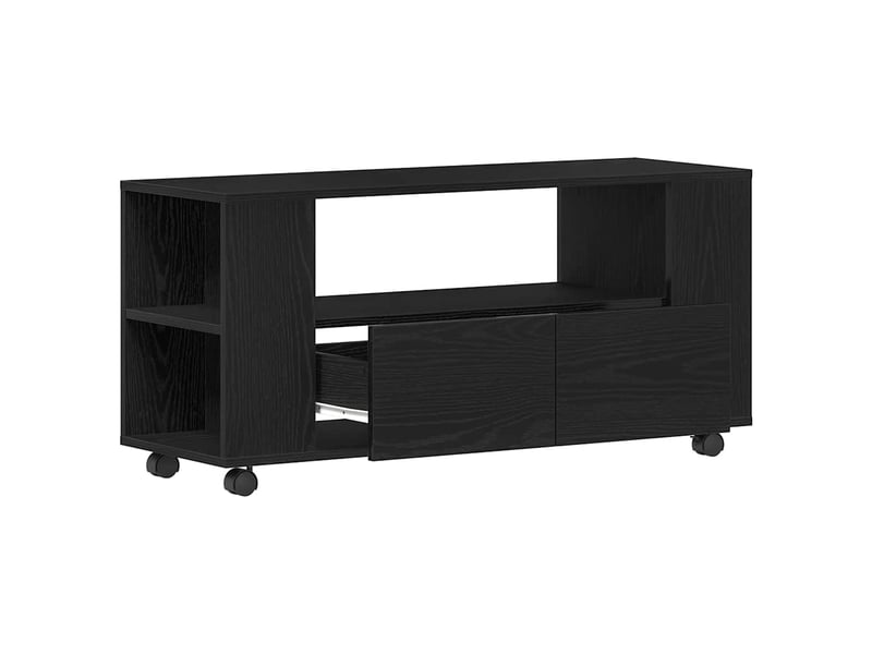  Meuble tv - banc tv - meuble de rangement avec roulettes chêne noir bois d'ingénierie  - Conforama E