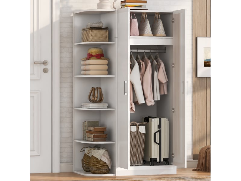  Armoire 90x55x170 cm blanche à 2 portes avec étagères et penderie  - Conforama B