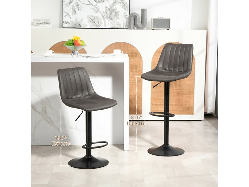  Tabouret de bar rétro réglable avec repose-pieds et dossier, lot de 2, en métal, gris foncé  - Conforama C