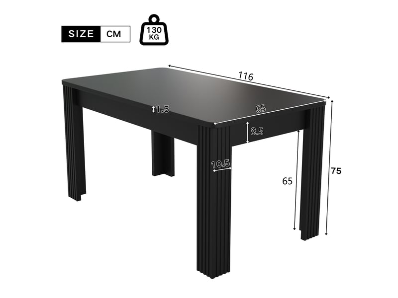 Table à manger rectangulaire avec plateau spacieux et 4 pieds stables - lpospi - panneau de particules noir - Conforama D