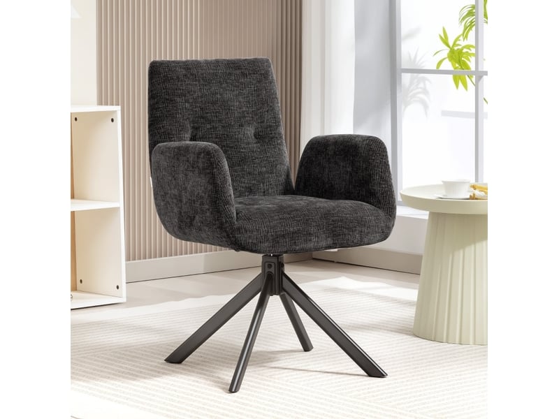  Fauteuil pivotant tcqpz design moderne 360° 60 x 61 x 88 cm revêtement polyester noir pieds en acier  - Conforama D