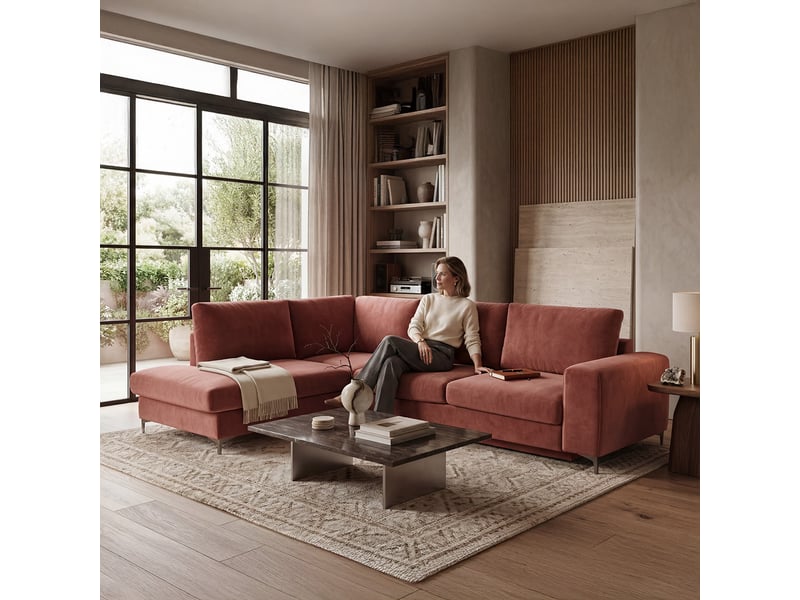  Canapé angle gauche fiesole en velours rose - 4 places 3CA52.SA.4AC.G.12 - Conforama C