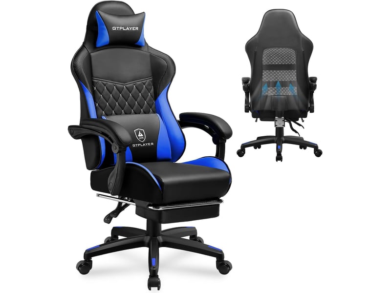  Gtplayer chaise de jeu avec double dossier, repose-pieds, housse amovible, 150kg, réglable - bleu GTP100-BLUE - Conforama A