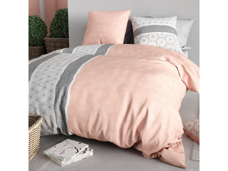  Parure housse de couette 260x240cm + 2 taies motif graphique rose et gris 100% coton - cleophée CLEOPHÉE - Conforama B
