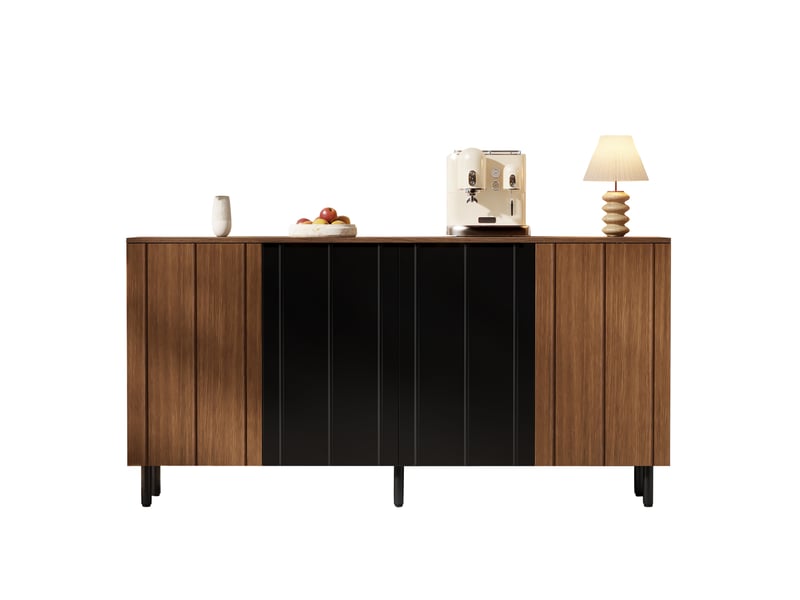  Buffet de cuisine noyer, 160 × 35 × 80 cm, panneau de particules, éléments en verre, pieds en métal, étagères réglables  - Conforama A