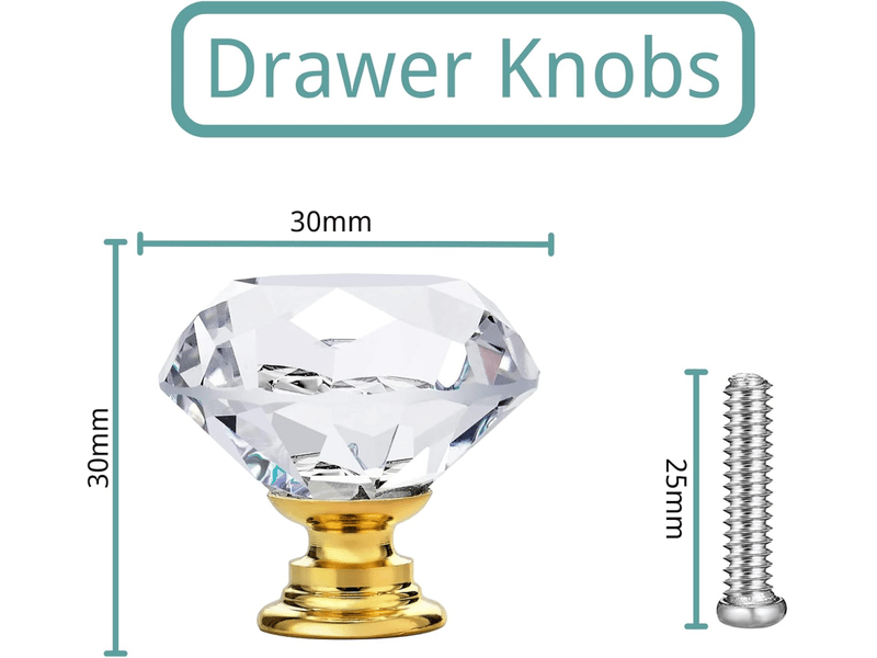  10 boutons transparents dorés pour porte d'armoire, boutons en cristal pour tiroir, boutons pour porte d'armoire de cuisine.  - Conforama B