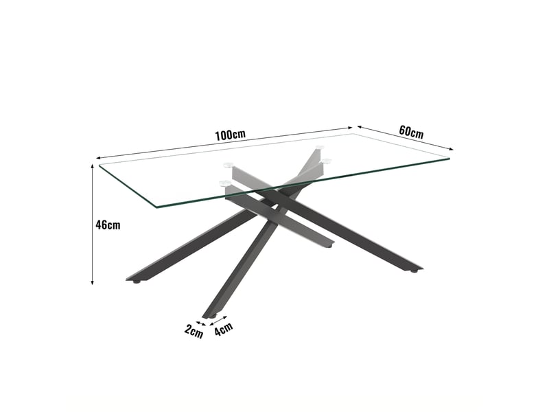  Table basse rectangulaire pour salon 100x60x46 cm, verre trempé et métal noir  - Conforama C