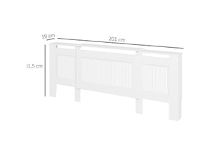Cache-radiateur extensible 125x19x81,5 cm à 201x19x81,5 cm avec tablette supérieure mdf et panneau de particules blanc