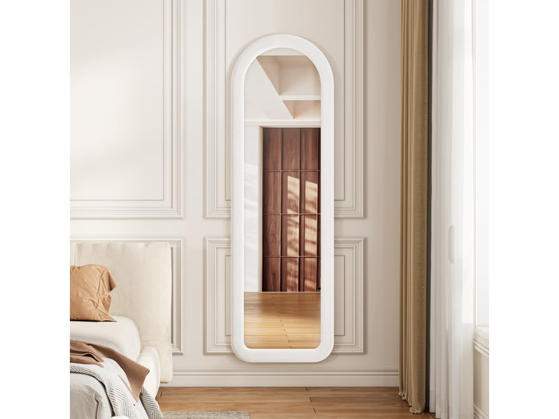  Miroir sur pied - 160 x 50 cm - blanc - miroir plein pied arqué, cadre rembourré en velours, style romantique français  - Conforama E