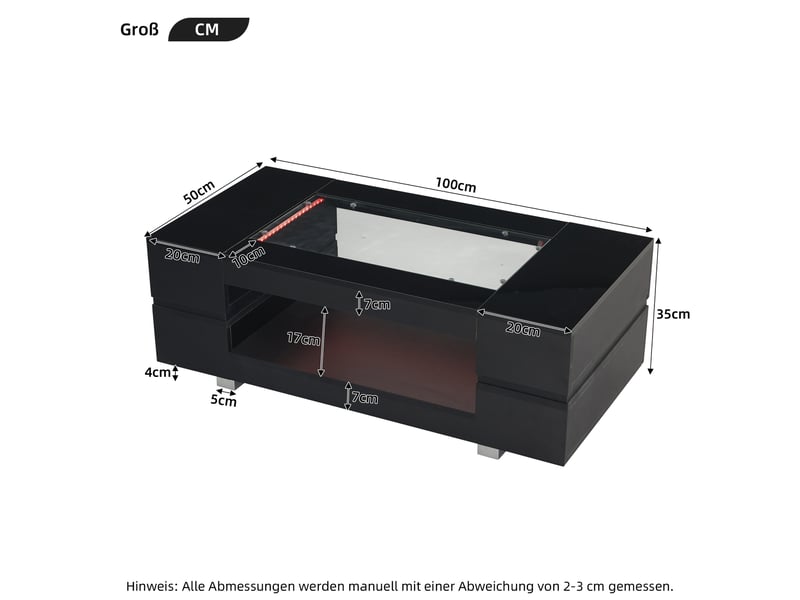  Table basse - 100x50x35 cm - moderne - noir haute brillance - éclairage led - verre trempé  - Conforama C