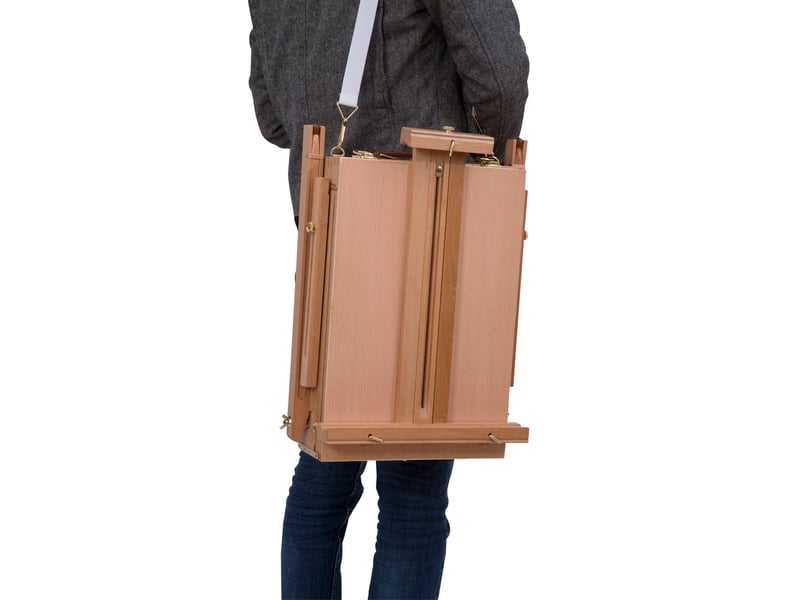 Chevalet d'artiste sur pieds pliable, mallette de peinture, chevalet avec rangement, hauteur réglable, bois de hêtre clair  - Conforama W