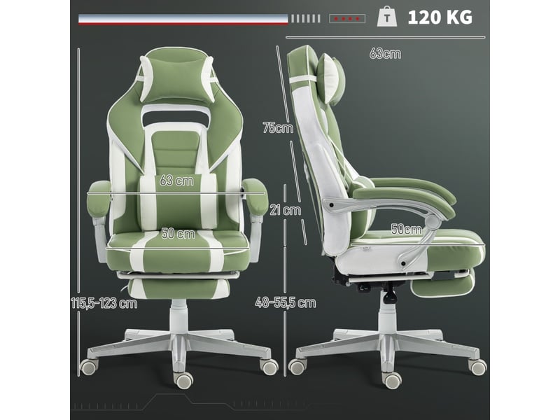  Estares chaise gaming inclinable repose-pieds support lombaire vert  - Conforama C
