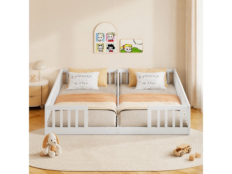  Lit combiné enfant 2 couchages 90x200 cm avec barrières de sécurité blanc  - Conforama B