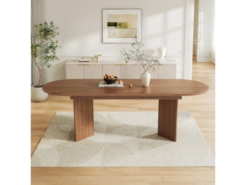 Table de salle à manger extensible pour 6 à 8 personnes, plateau épais et angles arrondis, en mdf noyer, 160200 × 90 cm - Conforama D
