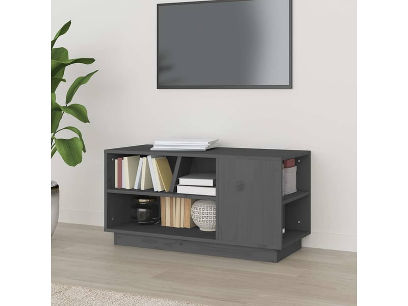  Meuble tv - banc tv - meuble de rangement gris 80x35x40,5 cm bois de pin massif  - Conforama B