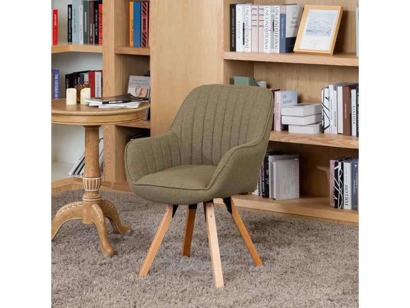  Chaise salle à manger scandinave fauteuil coiffeuse siège pivotant avec accoudoirs rembourré en tissu pieds en bois massif, vert  - Conforama B