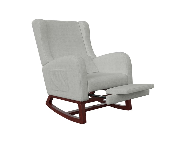 Fauteuil à bascule en tissu gris avec repose-pieds - 67 x 64 x 99 cm-gris - chaise berçante ergonomique avec poches latérales et coussin - Conforama A