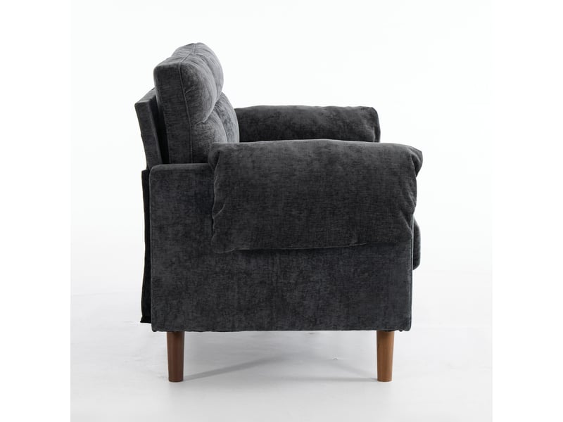  Canapé 2 places en chenille noir, style mid-century, coussins moelleux, petit canapé compact  - Conforama E