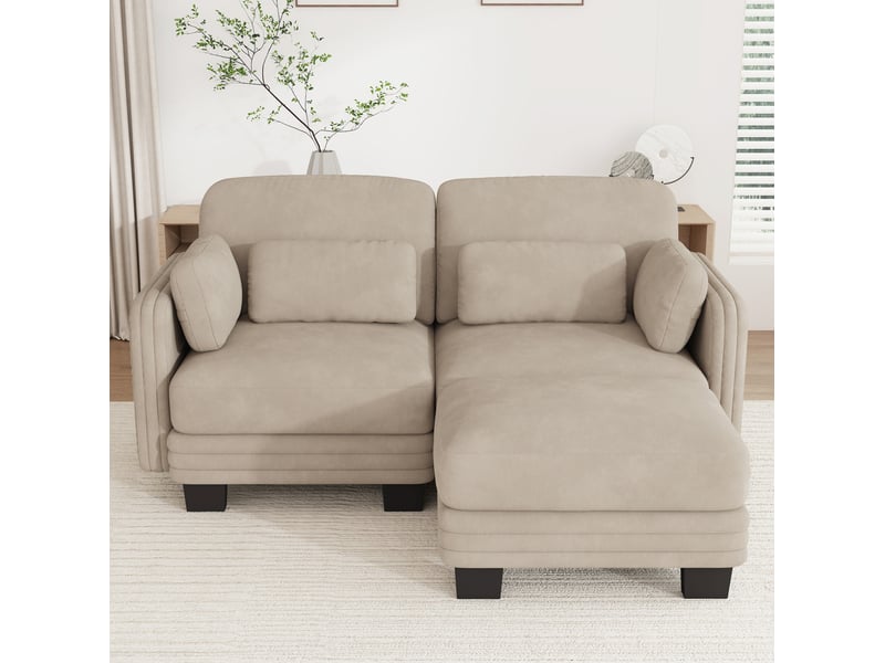 Canapé d'angle modulable 2 places 176x143x88 cm en chenille café clair - Conforama B