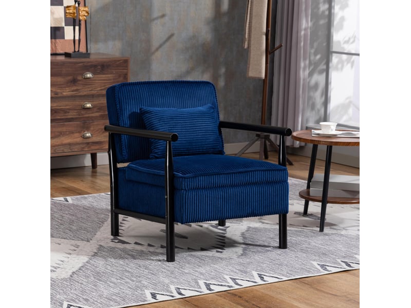  Fauteuil d'appoint bleu en velours avec rangement et coussin lombaire  - Conforama C