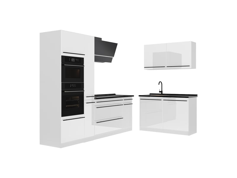  Vicco cuisine en angle, blanc haute brillanceblanc, 230 x 120 cm plan de travail anthracite  - Conforama A