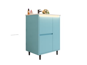 Meuble de salle de bain - 61x46,5x87 cm - meuble sous vasque avec vasque céramique, 2 tiroirs, 1 porte, led - bleu