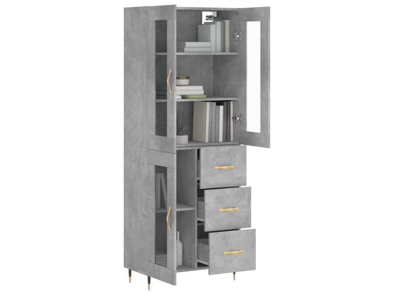  Buffet haut - bahut - meuble de rangement gris béton 69,5x34x180 cm bois d'ingénierie  - Conforama C