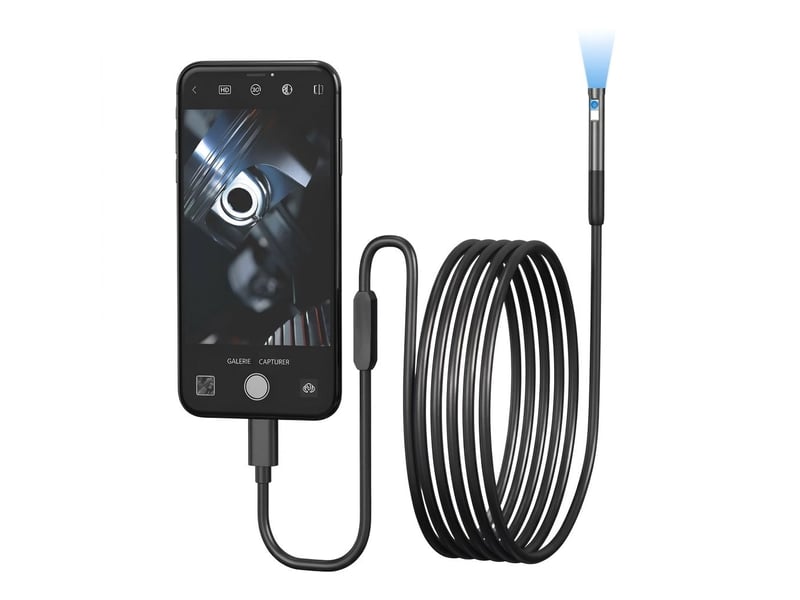  Caméra endoscope wifi hd 1080p double objectif étanche ip67 – caméra d'inspection 2.0 mp pour smartphone ios et android avec câble semi-rigide 1m, usb-c et adaptateurs lightningmicro-usb – noir  - Conforama A