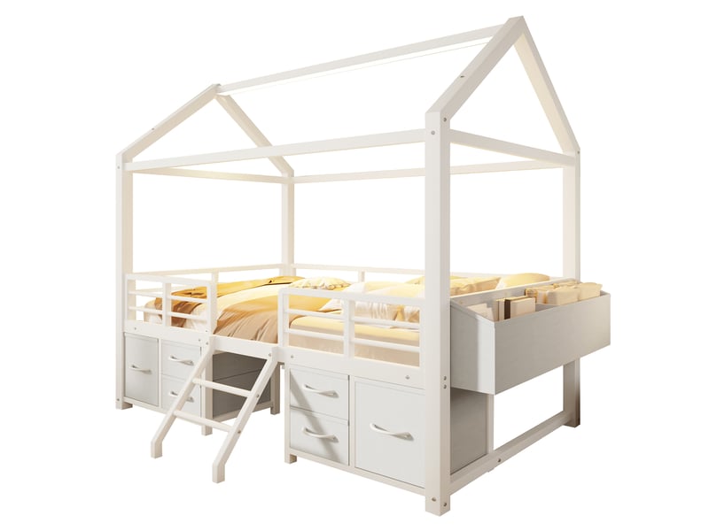 Lit mezzanine enfant 90x200 cm avec led et rangements, métal blanc, sans matelas - Conforama A